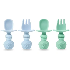 Juego de 4 cucharas y tenedores de silicona para alimentación de bebé