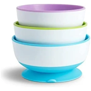 Munchkin Stay Put Copas con ventosa, paquete de 3, azul/verde/morado